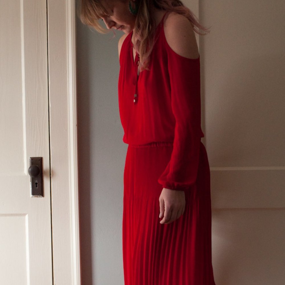 Red Michael Kors Pleated Skirt Dress